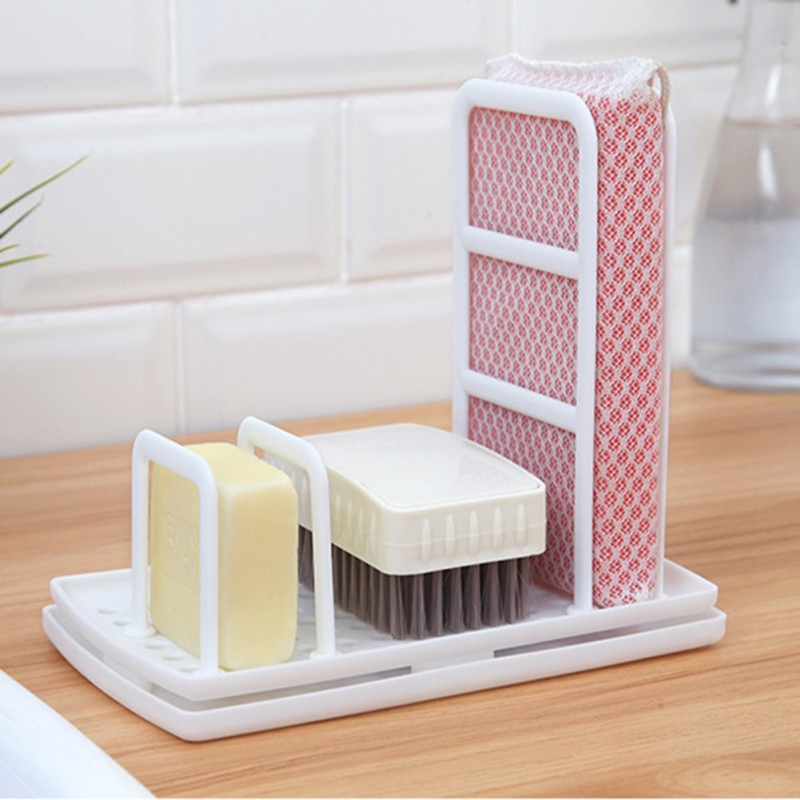 Kitchen Desktop Rag Rack Dish Cloth Drain Free Punching Sponge Soap Shelf